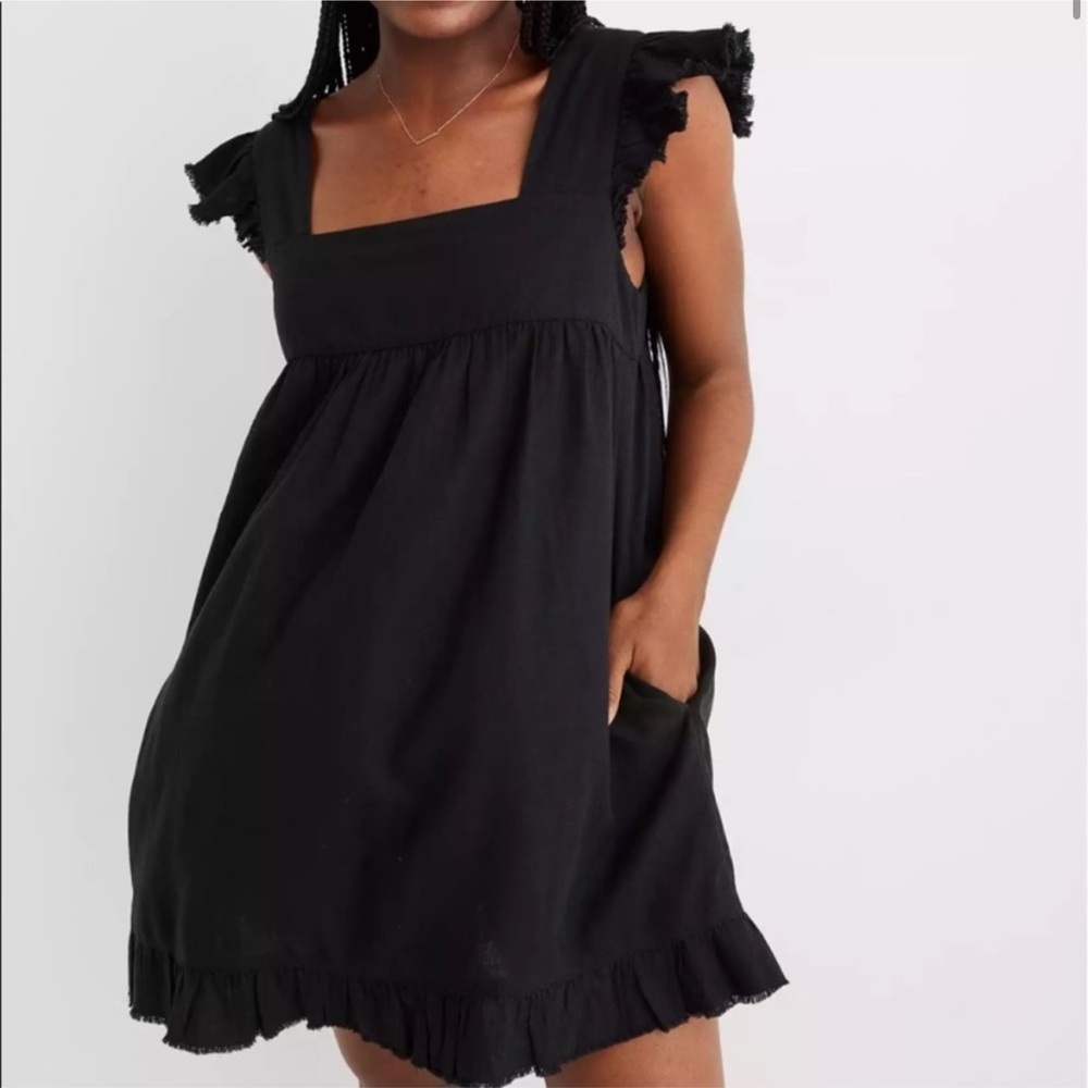 Aerie Black Linen‎ Flutter Mini Sundress Large
